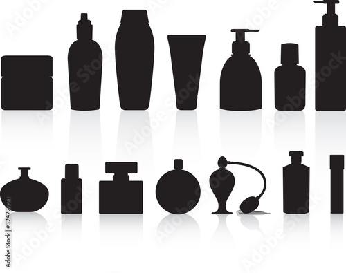selection of silhouettes of perfume or lotion bottles