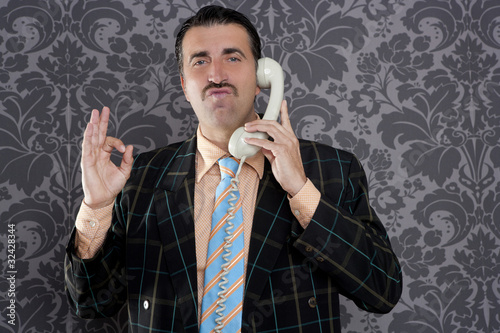 happy ok gesture telephone man retro hand sign photo