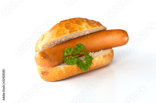 Bockwurst, Brötchen und Petersilie photo