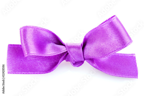 Violet satin gift bow isolated on white