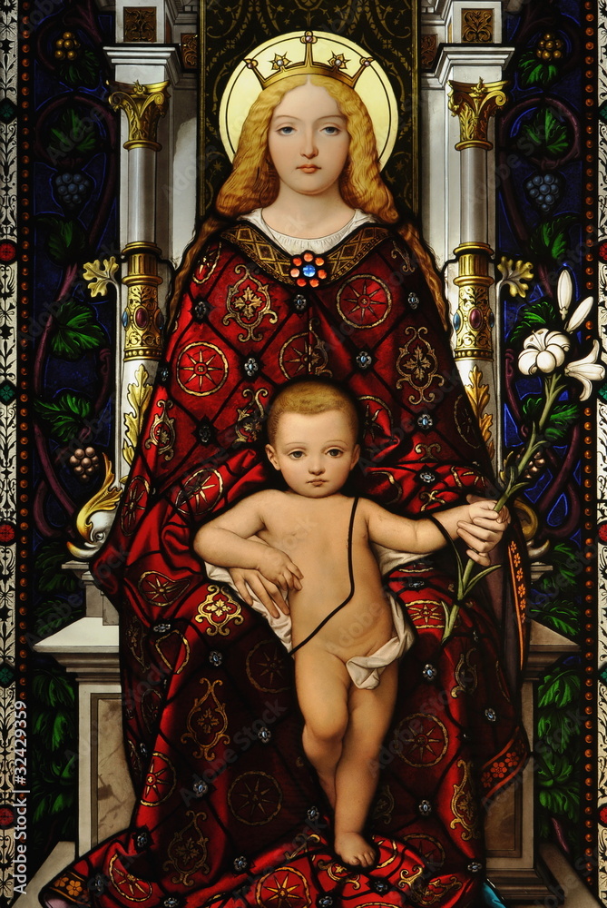 Obraz premium Madonna with Child in Stained Glass Window