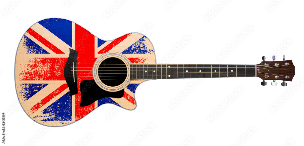 Naklejka premium acoustic guitar with british flag