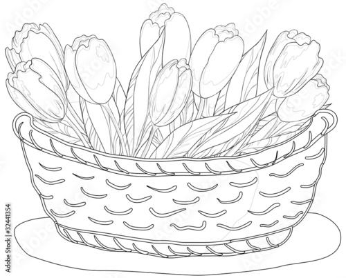 Fototapeta Naklejka Na Ścianę i Meble -  Basket with flowers, contours
