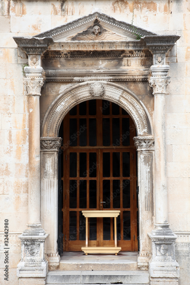 Portal of little old church in Dubrovnik