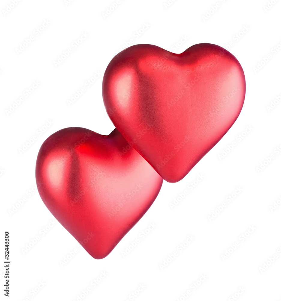 Two red hearts on white