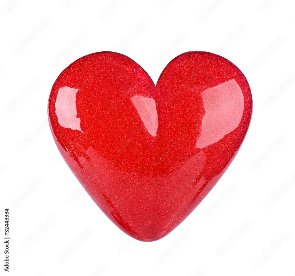 Red glass heart on white