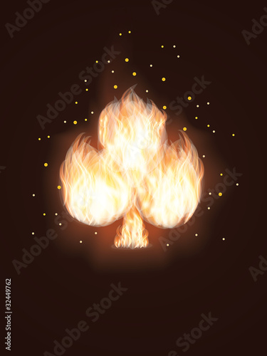 Clubs card in Fire. vector illustration