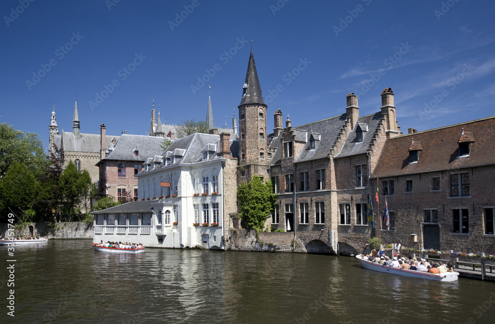 Canal tour boats , Dijver, Bruges, Belgium