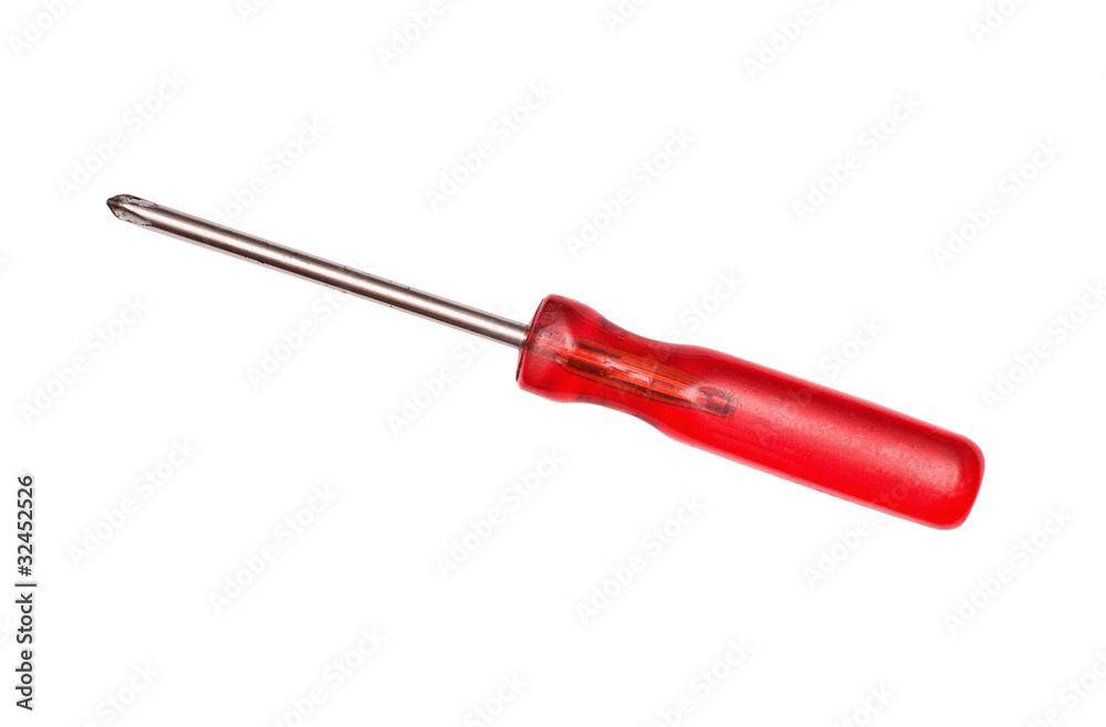 Screw-driver with the red glass handle on the white Screw-driver with the red glass handle on the white