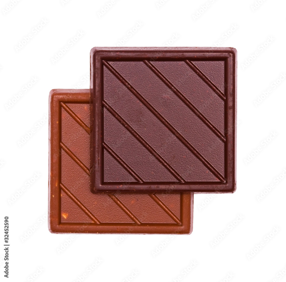 Fototapeta premium Two tiles of chocolate on the white