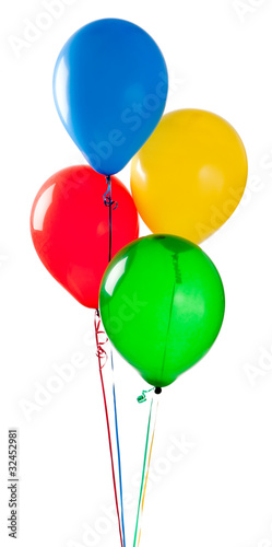 Group of various colored balloons on a white background