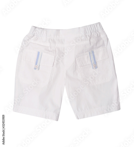Light children's trousers with blue strips on the white