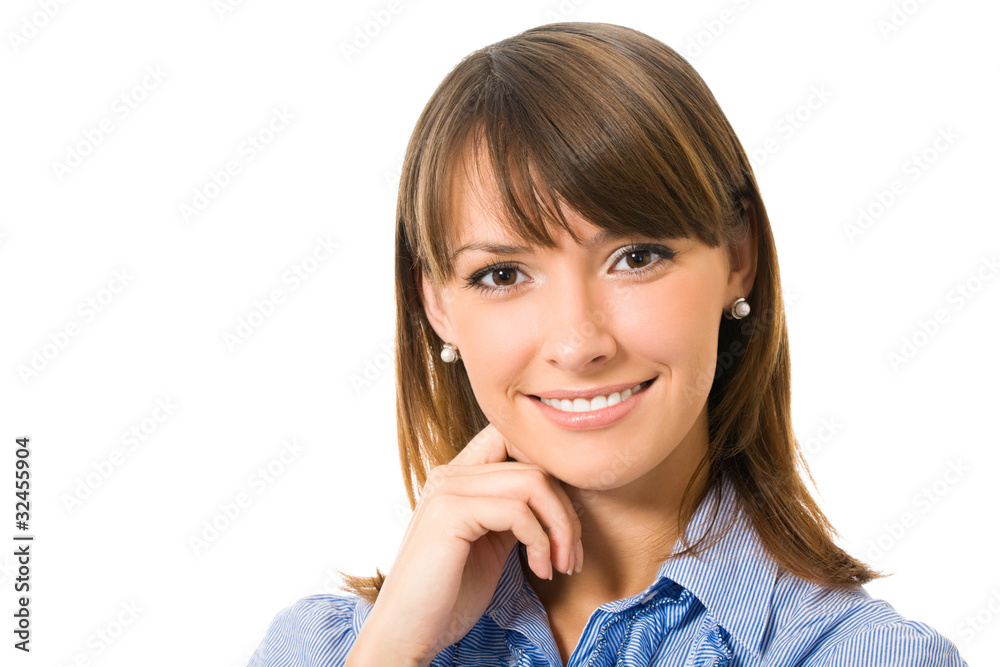 Portrait of happy smiling business woman, isolated on white Portrait of happy smiling business woman, isolated on white