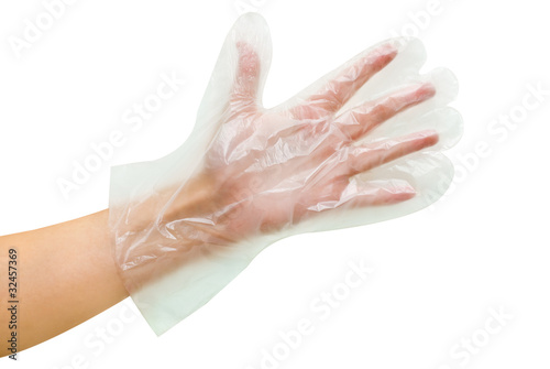 transparent disposable glove on hand
