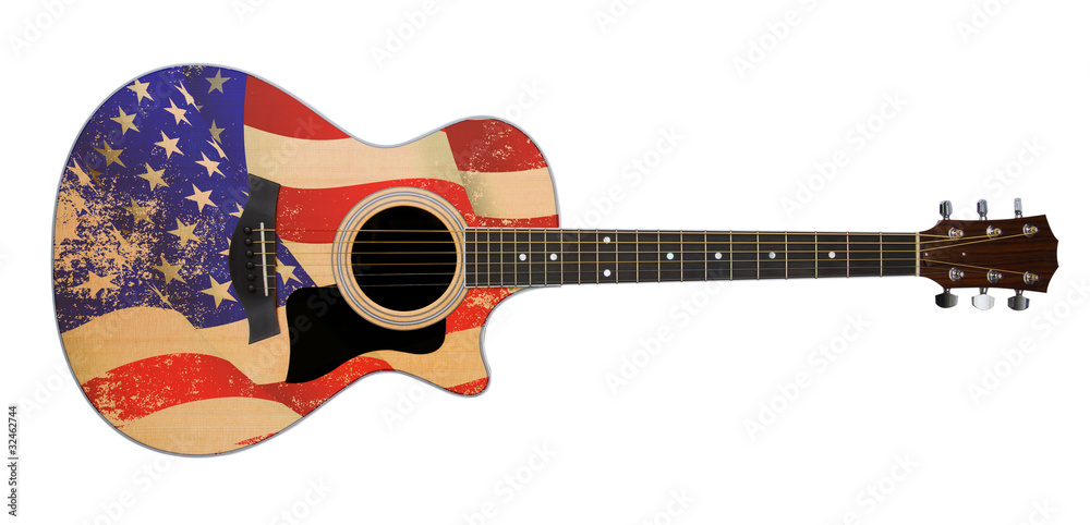 Obraz premium usa flag on acoustic guitar