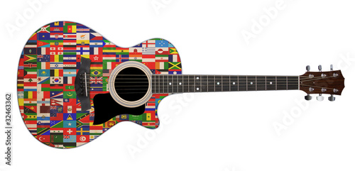 world flags on acoustic guitar