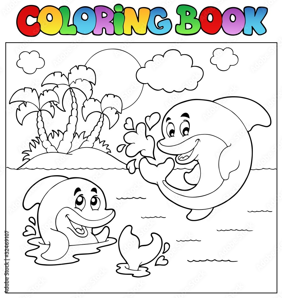 Naklejka premium Coloring book with dolphins 2