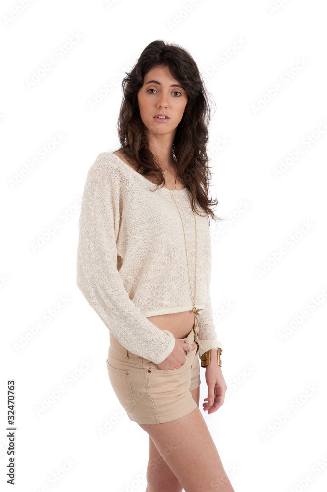Casual brunette isolated against white Casual brunette isolated against white