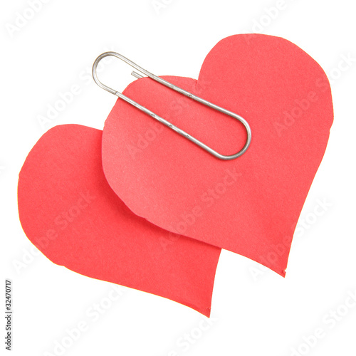 Two paper red hearts