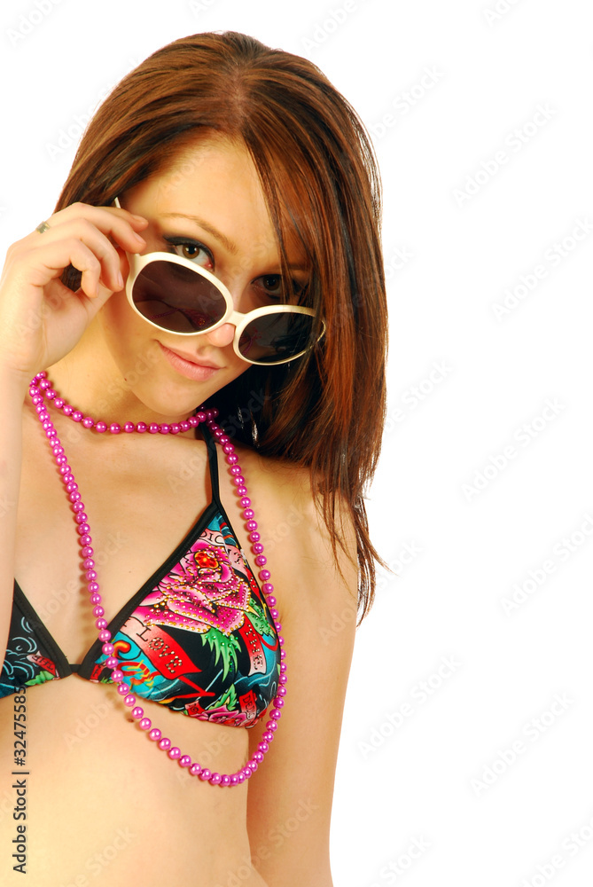 Wonderful girl plays with sunglasses Wonderful girl plays with sunglasses