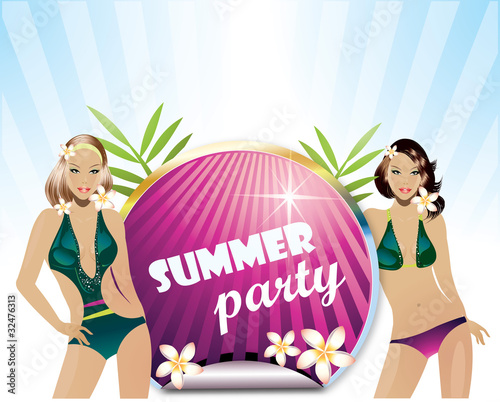 Girls wearing bikini with sticker for your text