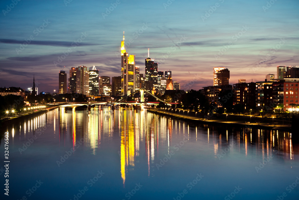 Panoramic picture of Frankfurt on Main during sunset