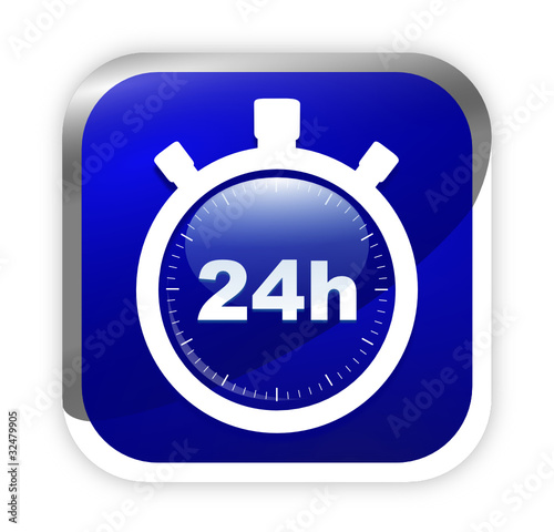 icône chronomètre 24 heures sur bouton carré bleu