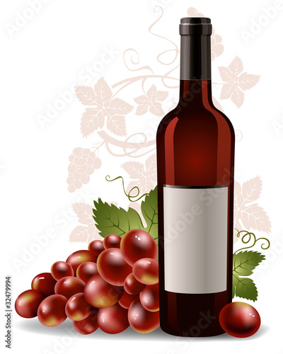 wine bottle and grape photo