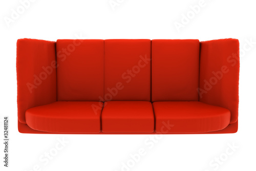modern red leather couch isolated on white background. top view