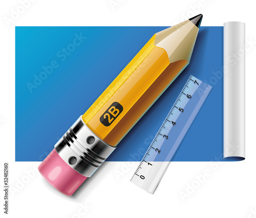 Vector pencil and ruler on paper sheet XXL icon