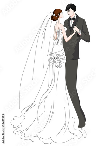 Hand drawn bride and groom