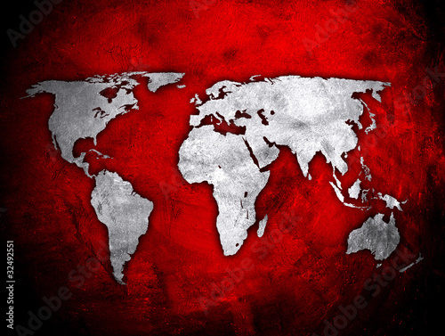 world map on red concrete wall