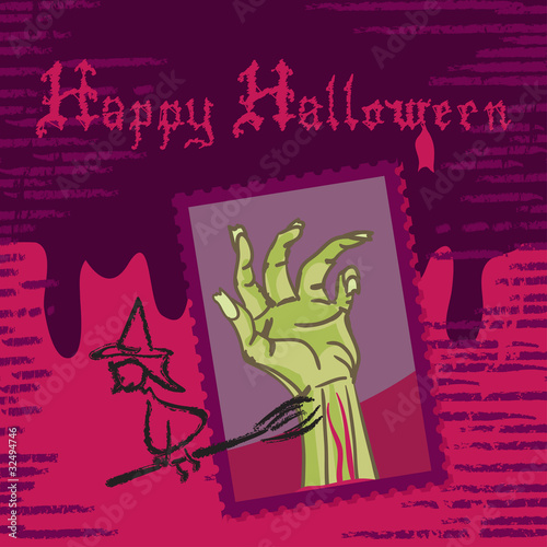 Happy Halloween Card with Stamps  Blood and Hand