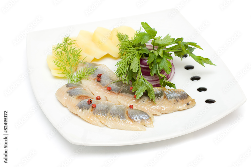 Herring appetizer isolated on white Herring appetizer isolated on white