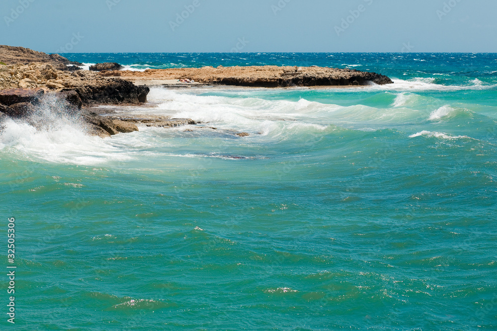 Waves in the sea near rocky coast