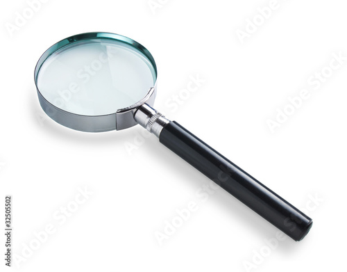 Magnifying glass isolated on white. Clipping path on glass