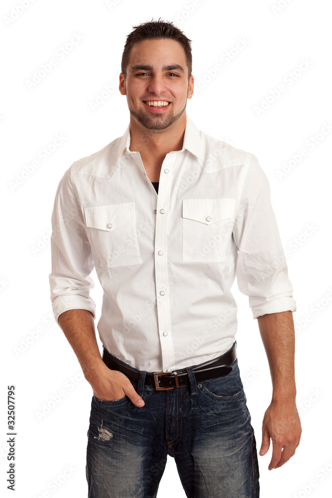 Fototapeta premium Man in White Shirt and Jeans