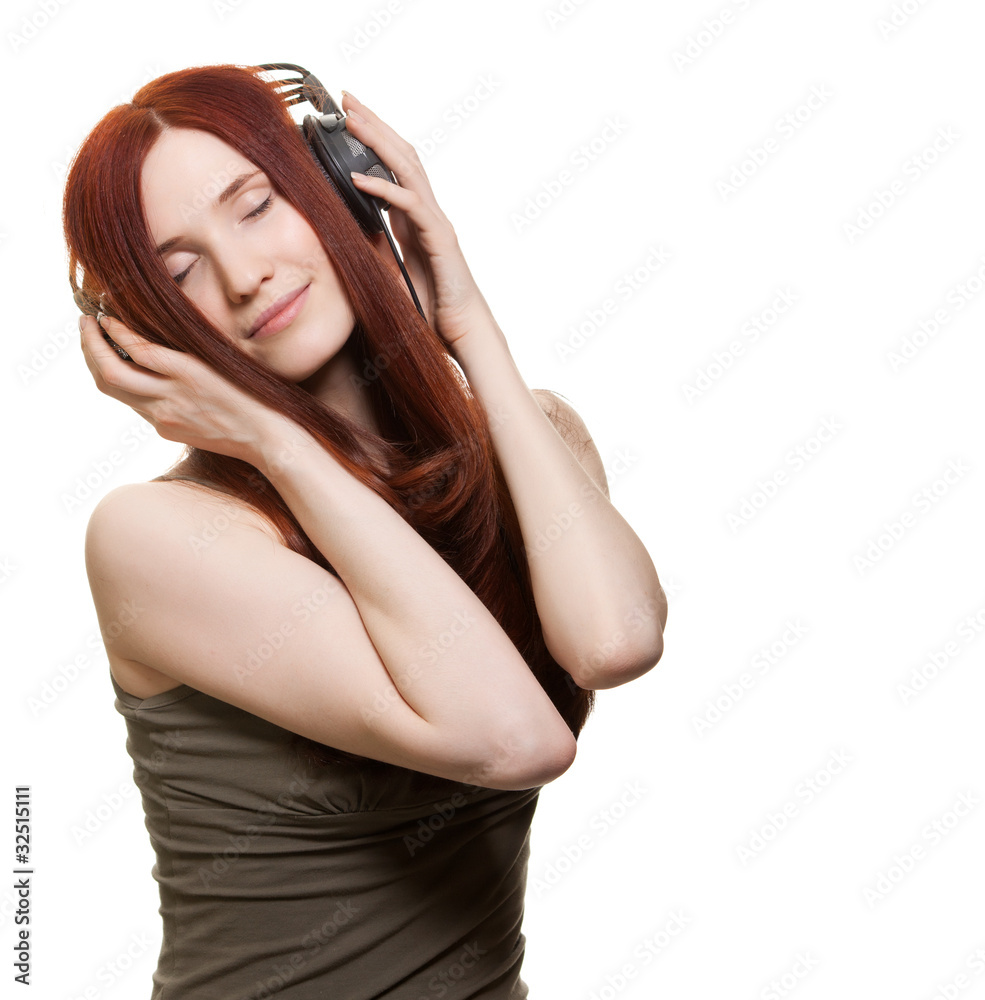 attractive smiling woman with headphones on white background attractive smiling woman with headphones on white background