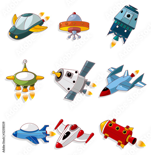cartoon spaceship icon set