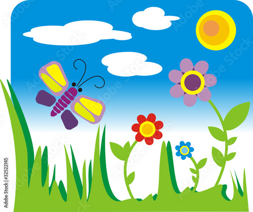 The butterfly flies on a glade