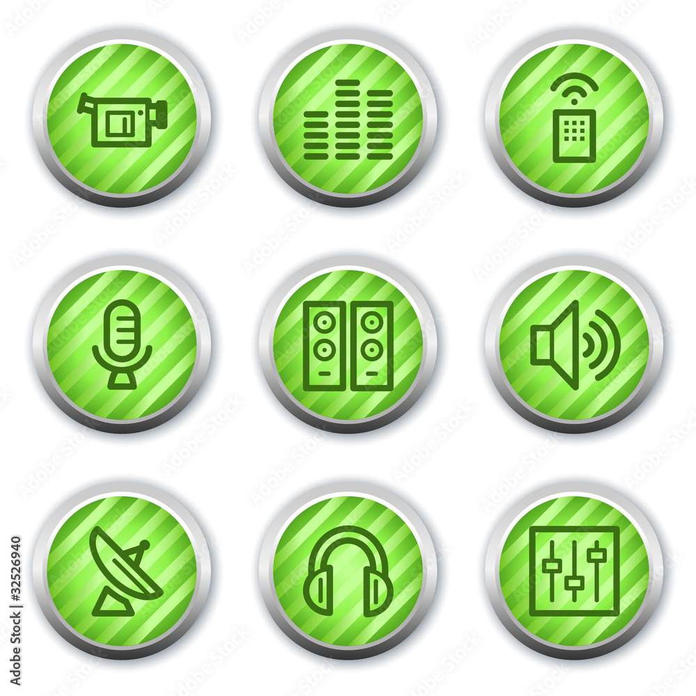 Media web icons , green glossy circle buttons Media web icons , green glossy circle buttons