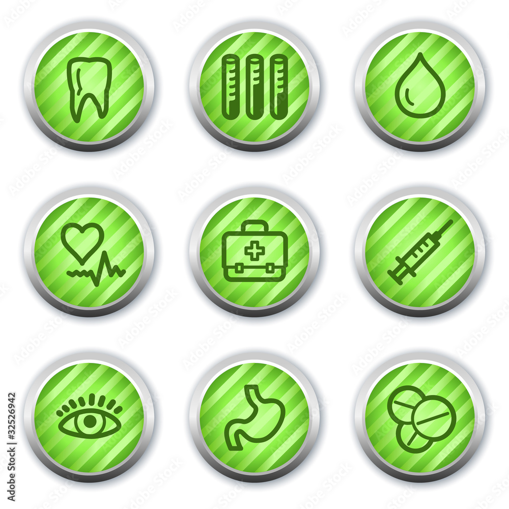 Medicine web icons set 1, green glossy circle buttons Medicine web icons set 1, green glossy circle buttons