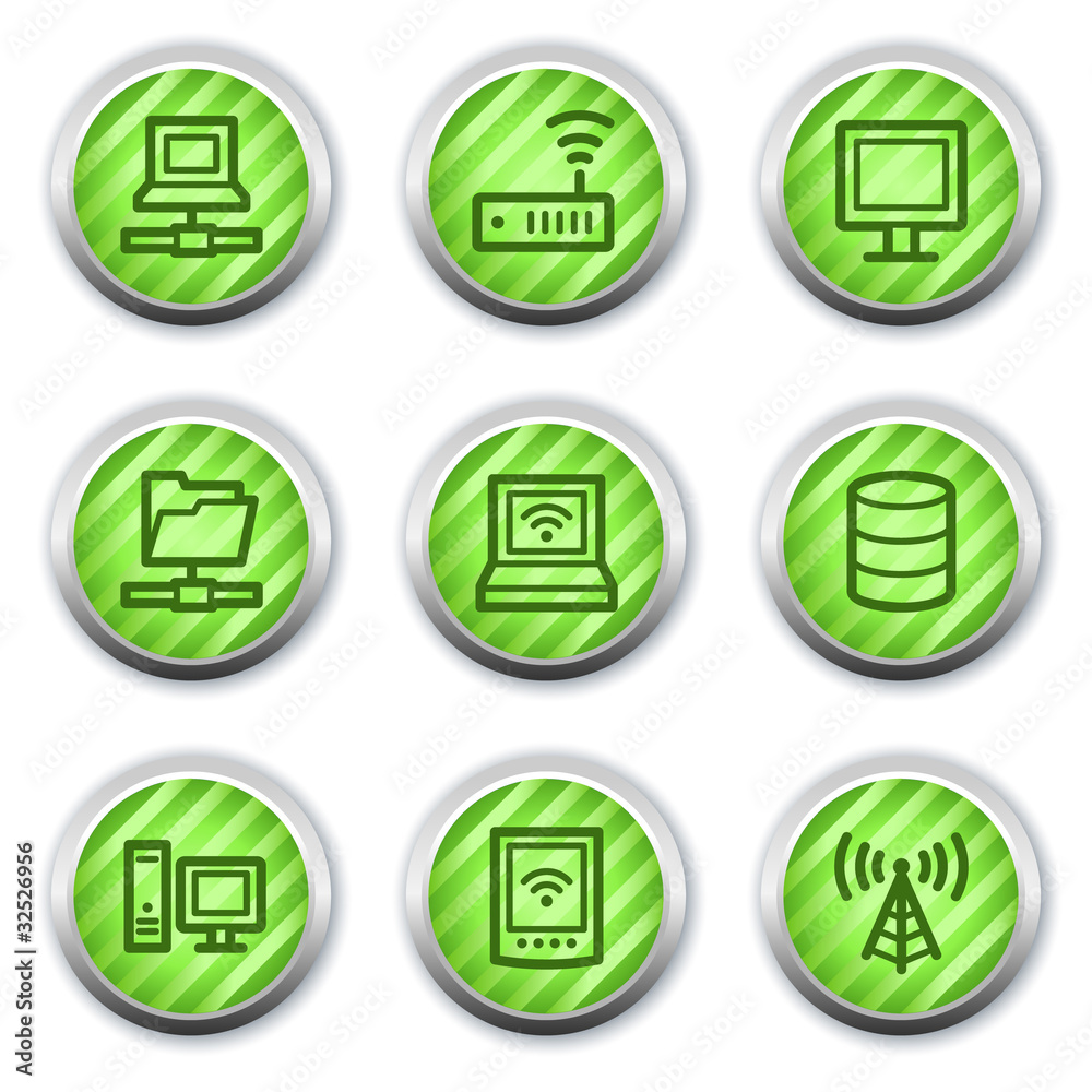 Network web icons , green glossy circle buttons Network web icons , green glossy circle buttons