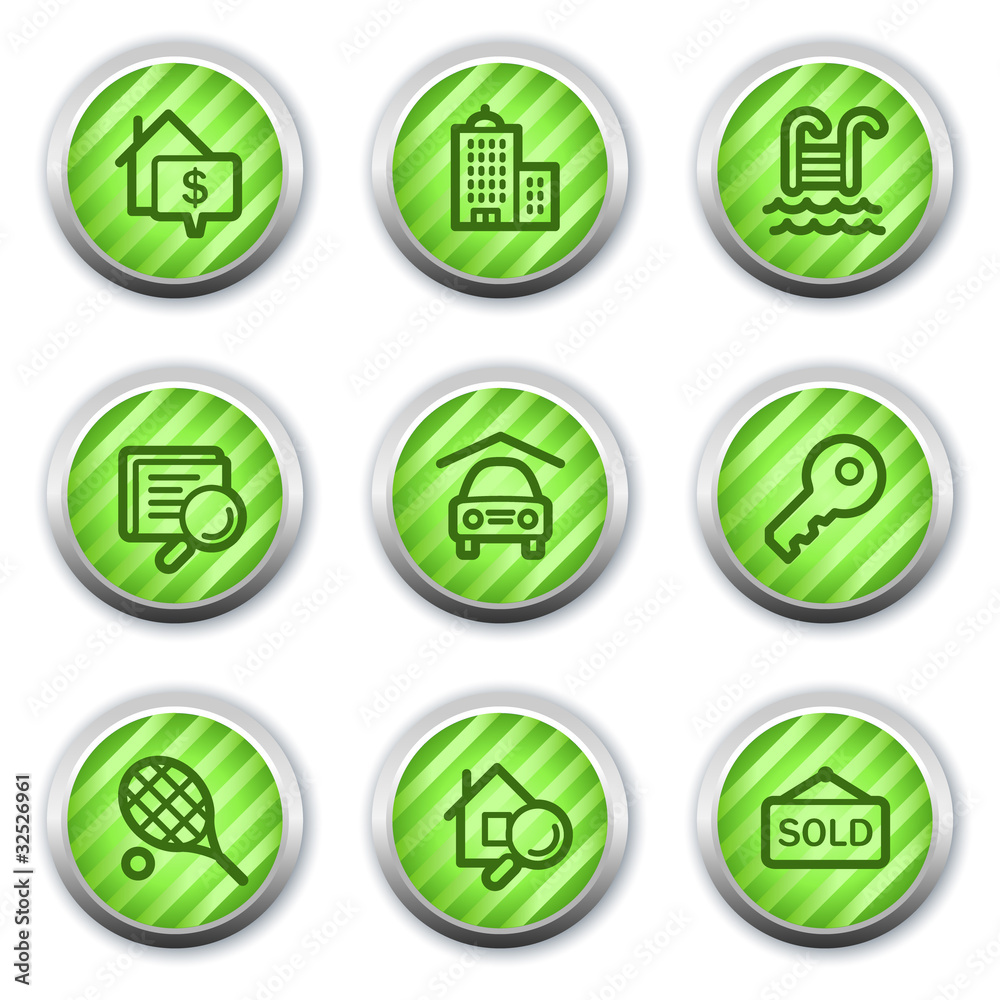 Real estate web icons, green glossy circle buttons Real estate web icons, green glossy circle buttons