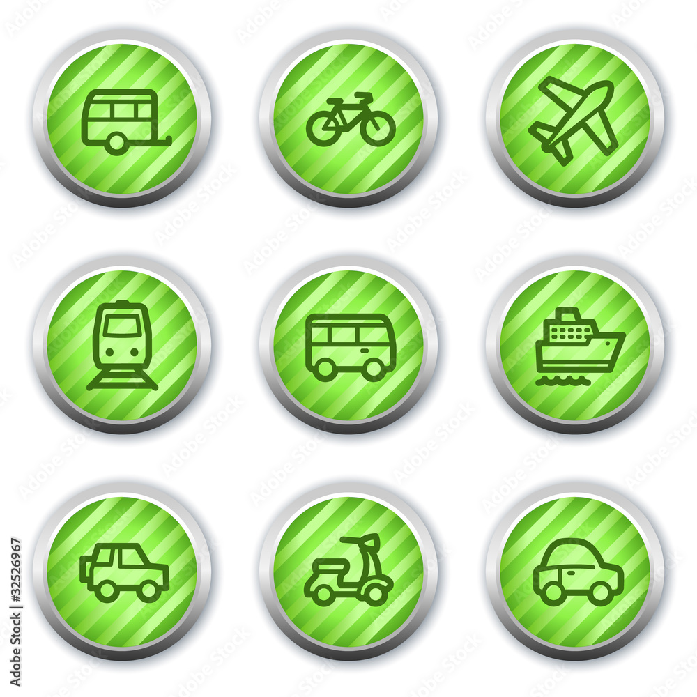 Transport web icons, green glossy circle buttons Transport web icons, green glossy circle buttons