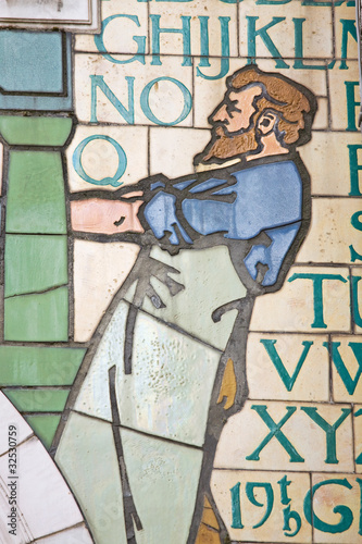 William Morris and font depicted on a printing works Bristol UK