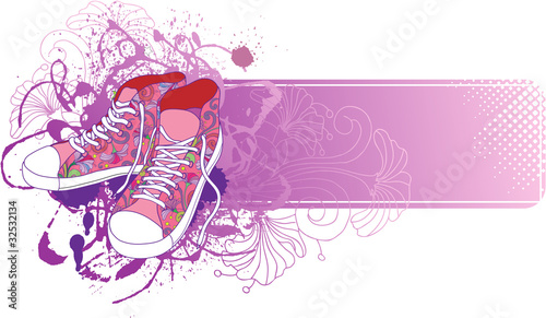Abstract background with sneakers  and flowers.