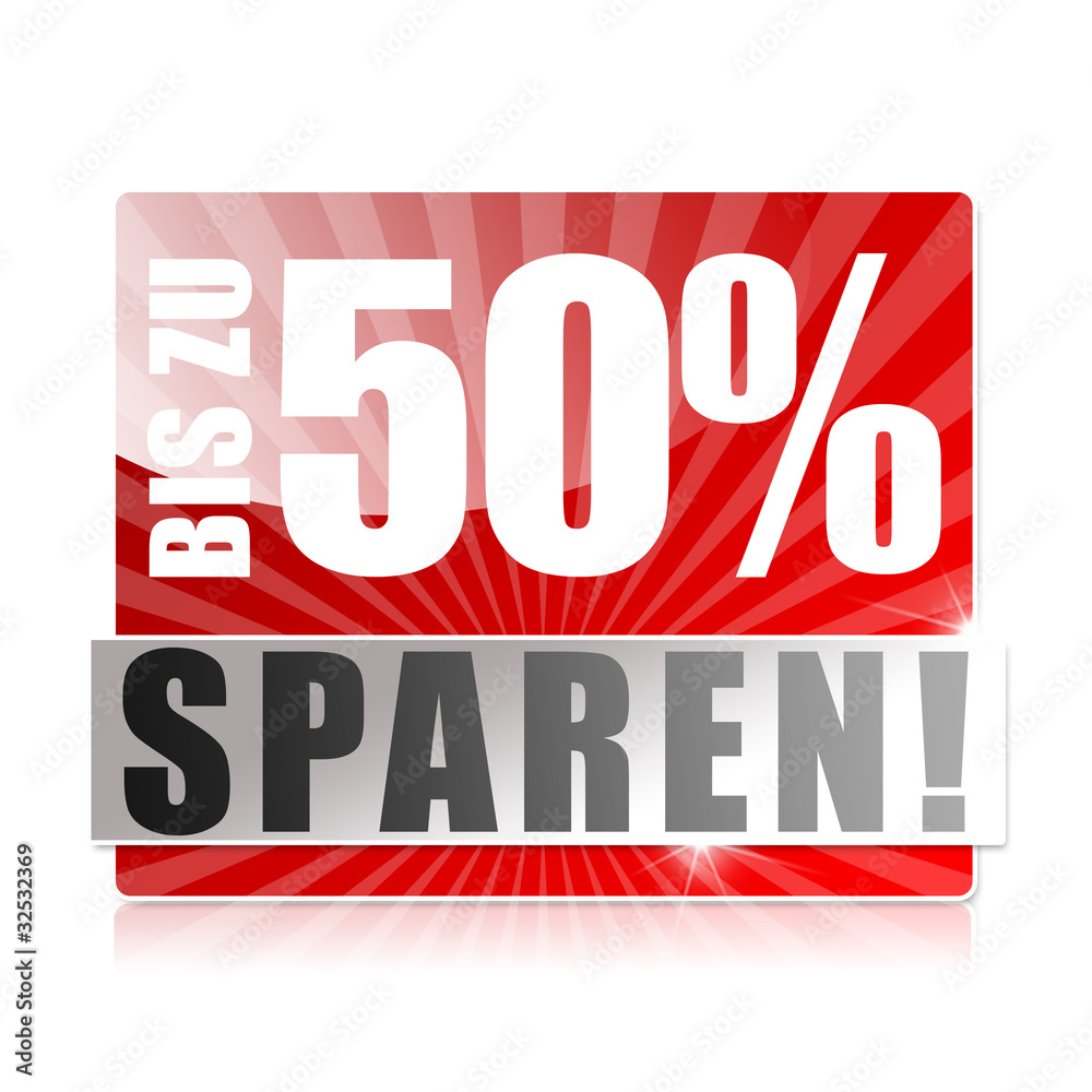 Bis zu 50% sparen! Button, Icon Bis zu 50% sparen! Button, Icon