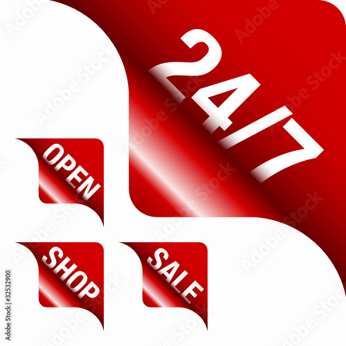 Red Metallic Corner 24/7/OPEN/SHOP/SALE