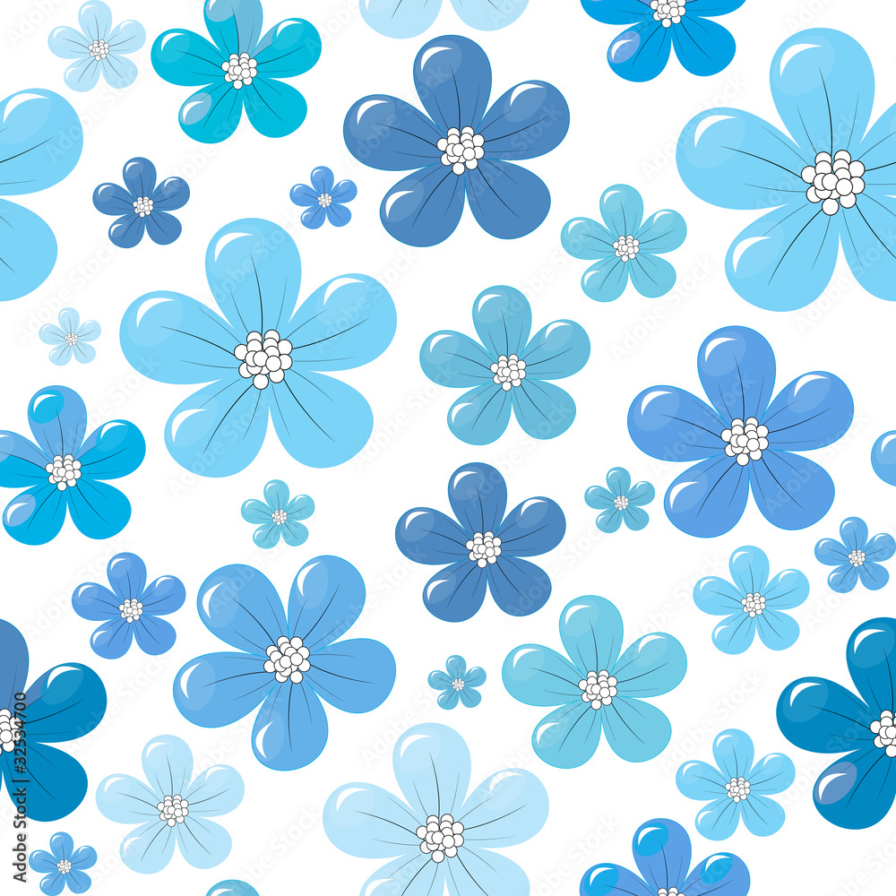 Seamless pattern with blue flowers